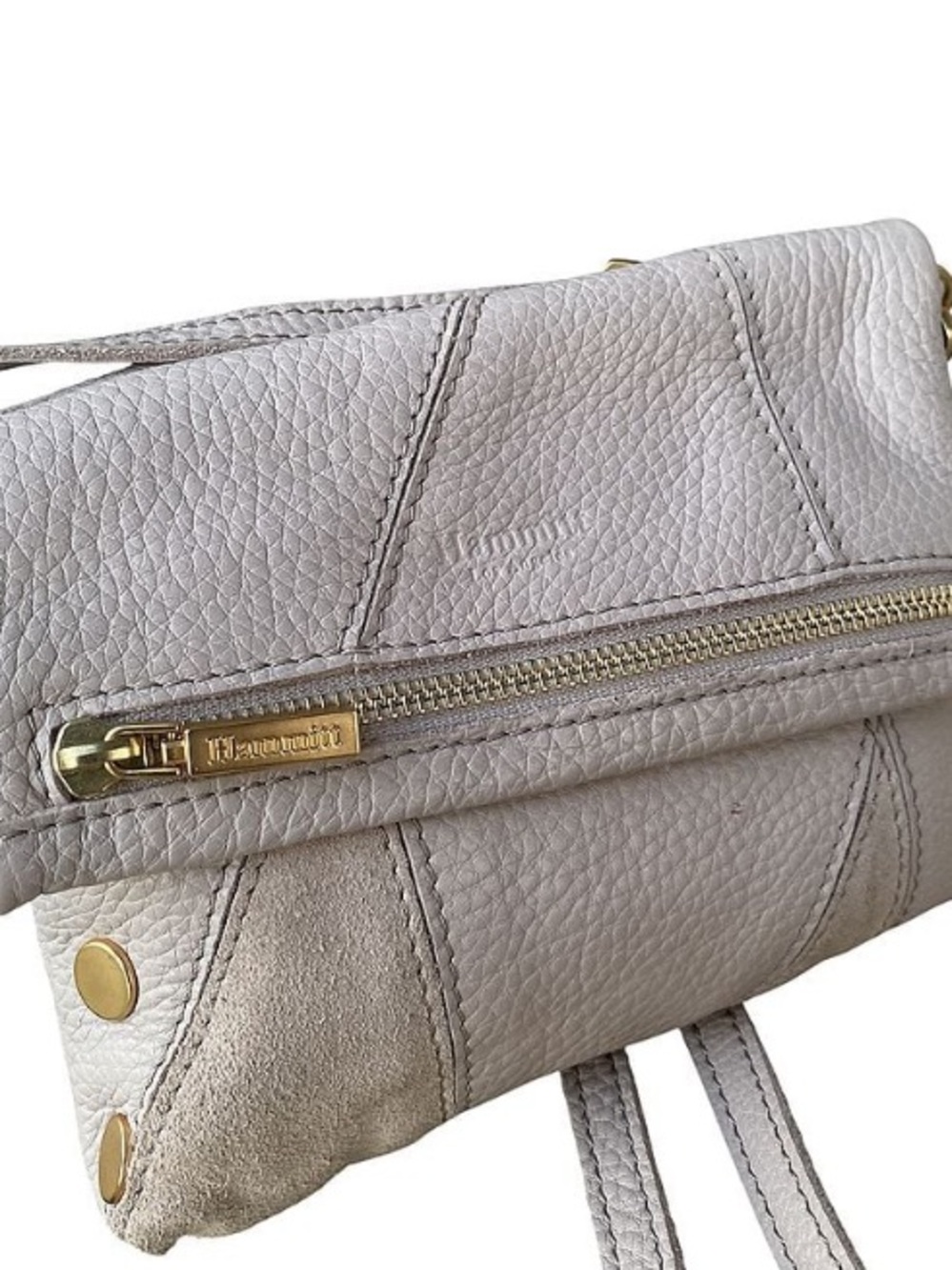 Hammitt Pebbled Leather Foldover Crossbody in Light Gray - Picture 4 of 10